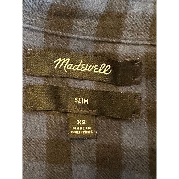 Madewell Blue Checkered Preppy Slim Fit Button Up Flannel Size XS - Picture 3 of 3